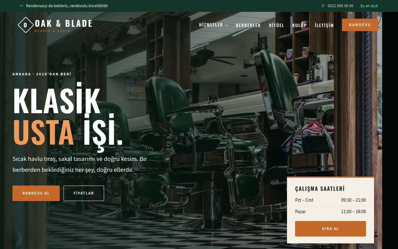 Kadın Kuaförü Web Sitesi — Oak & Blade Berber